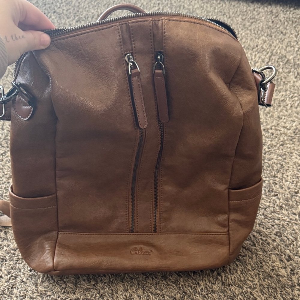 Leather Convertible Backpack Tote - Brown